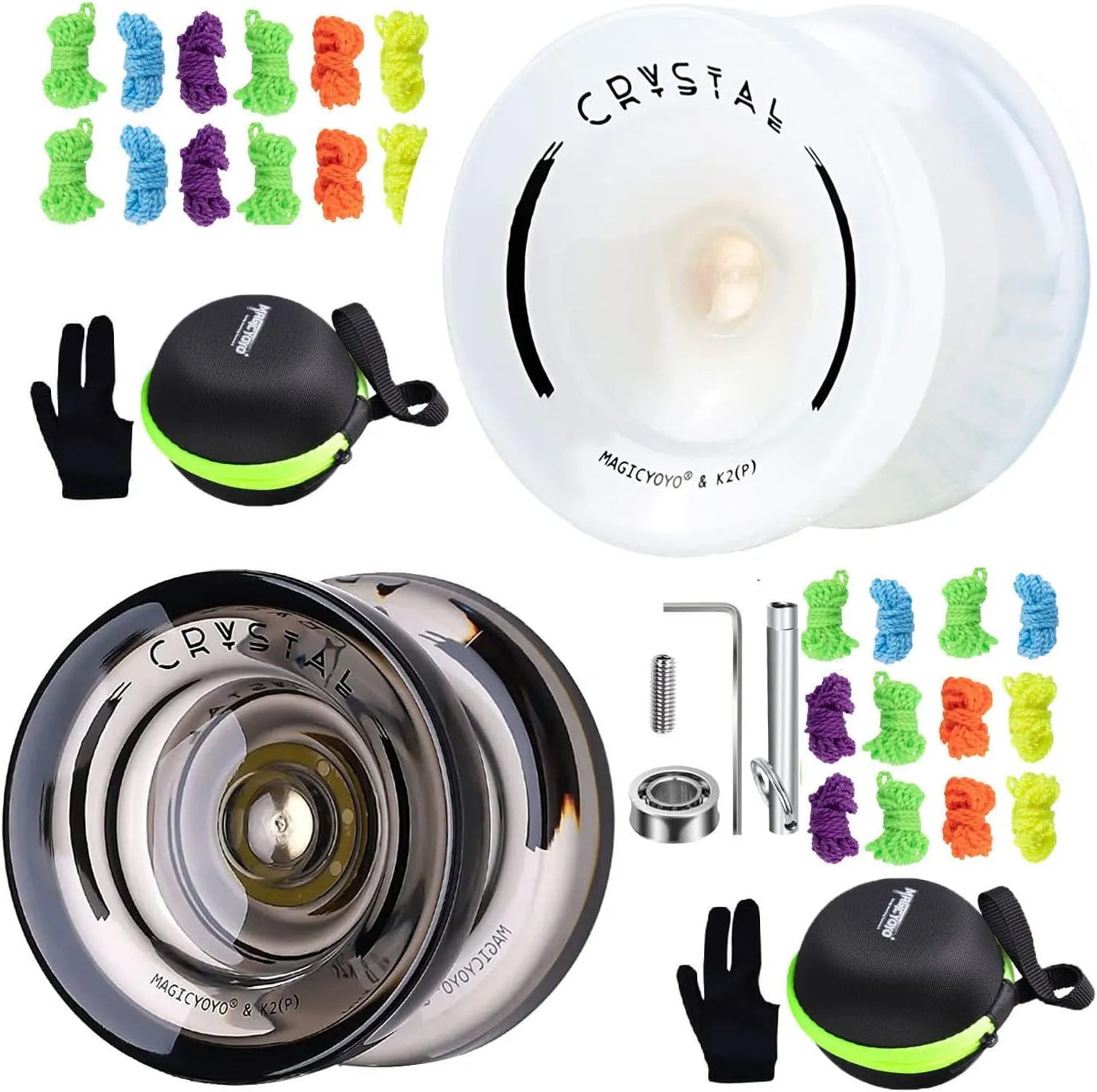 MAGICYOYO K2 Crystal Yoyo for Kids, Responsive Yoyo for Beginner Dual Purpose, Unresponsive Yoyo Professional for Adults, Pro Trick Yoyos 2 Pack Yoyo Strings Bearing Removal Tool Bag