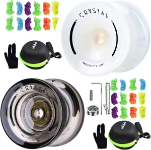 MAGICYOYO K2 Crystal Yoyo for Kids, Responsive Yoyo for Beginner Dual Purpose, Unresponsive Yoyo Professional for Adults, Pro Trick Yoyos 2 Pack Yoyo Strings Bearing Removal Tool Bag