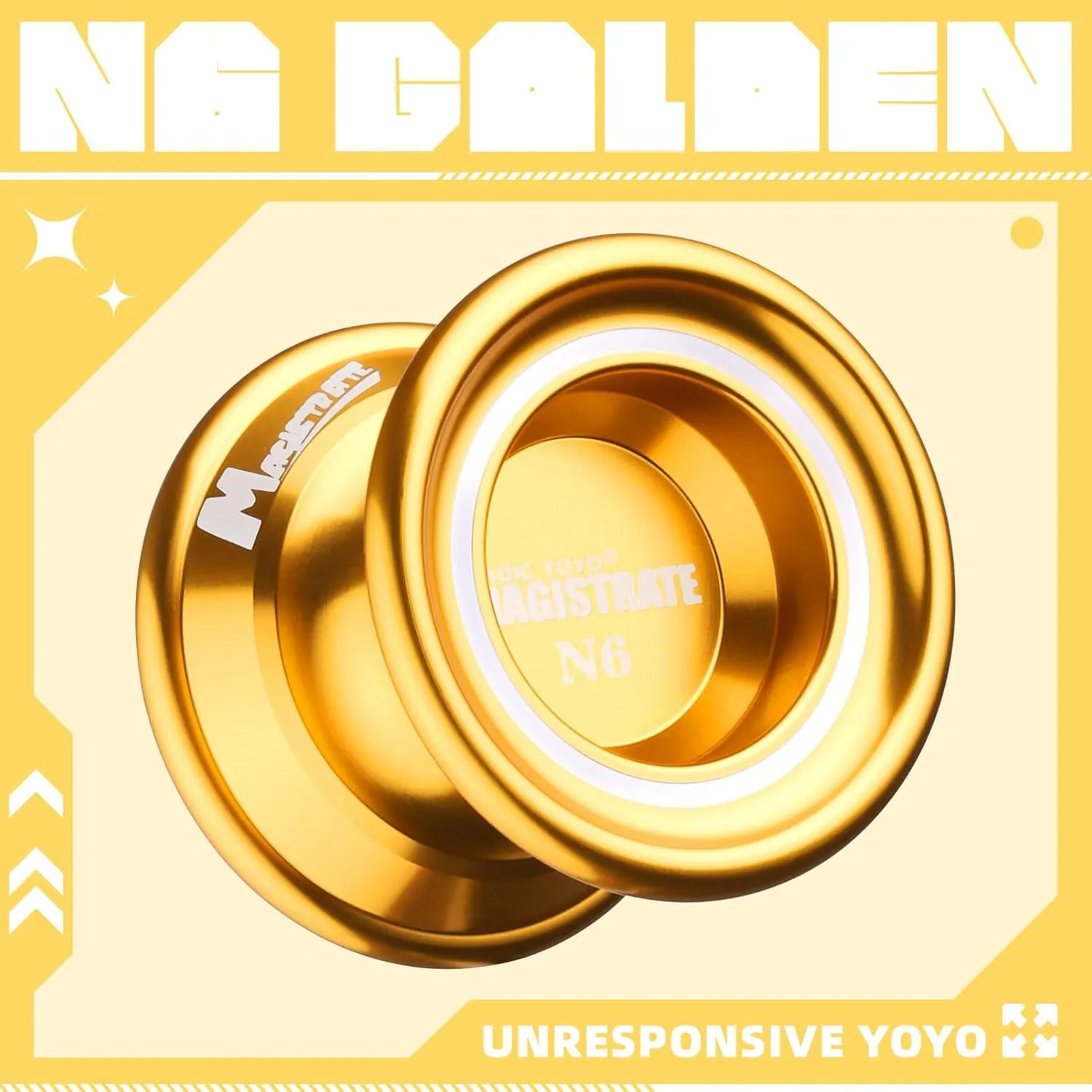 MAGICYOYO N6 Professional Unresponsive Alloy Yoyo Non-Responsive Yo Yo with Yoyo Holster   12 Strings  Yo Yo Glove Gift (Golden)