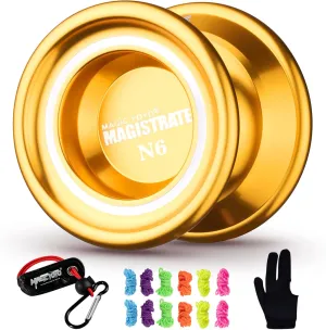 MAGICYOYO N6 Professional Unresponsive Alloy Yoyo Non-Responsive Yo Yo with Yoyo Holster   12 Strings  Yo Yo Glove Gift (Golden)