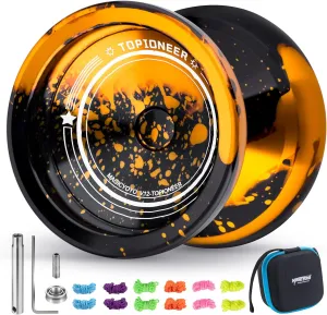 MAGICYOYO V12 Professional Yoyo for Kids 8-12 , Responsive Yo-yo & Unresponsive Yo yo for Adults, Metal Finger Spin Trick Yoyo with 12 Yoyo Strings & Yo-Yo Accessory Kit (Black, Golden)