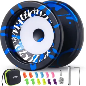 ‌MAGICYOYOYO V6S LOCUS Pro Yo-Yo - Dual-Mode Responsive & Unresponsive Trick Yoyo for Kids & Advanced Players | Fingerspin Design with 12 Strings, Bearing Tool, Case (Black/Blue)