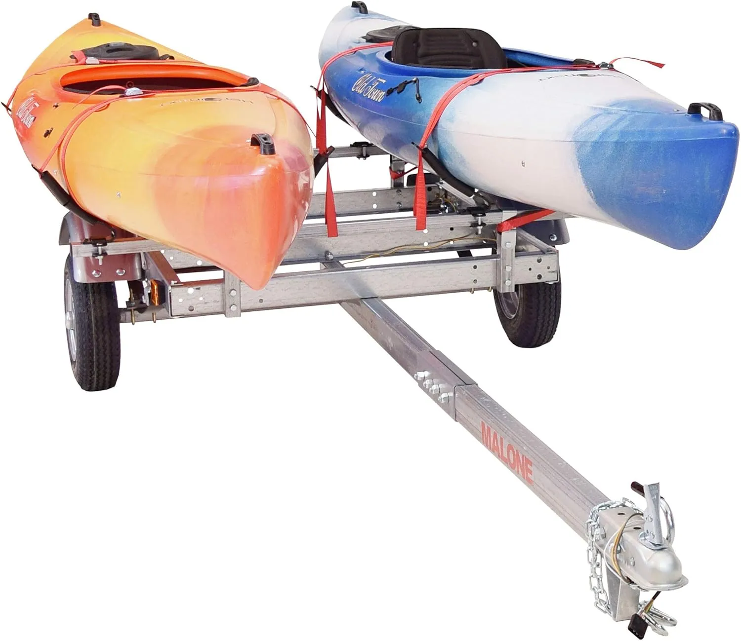 Malone MPG586XV EcoLight 2 Kayak Trailer with 2 V-Rack Kayak Carriers | 14' / 400 lbs Capacity | Fully Submersible | Marine Grade Galvanized Steel Construction