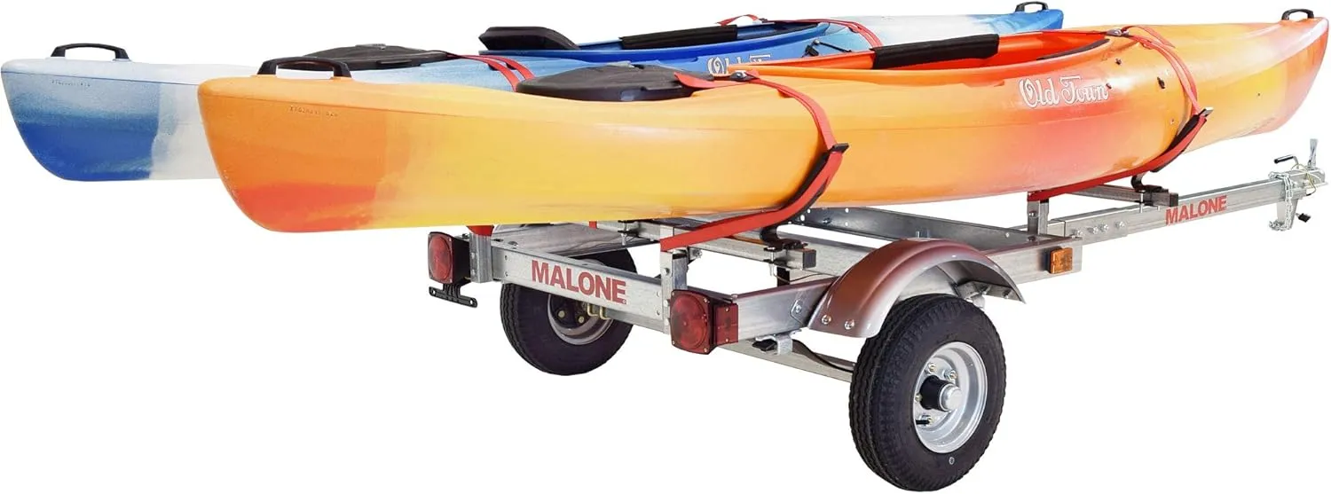Malone MPG586XV EcoLight 2 Kayak Trailer with 2 V-Rack Kayak Carriers | 14' / 400 lbs Capacity | Fully Submersible | Marine Grade Galvanized Steel Construction