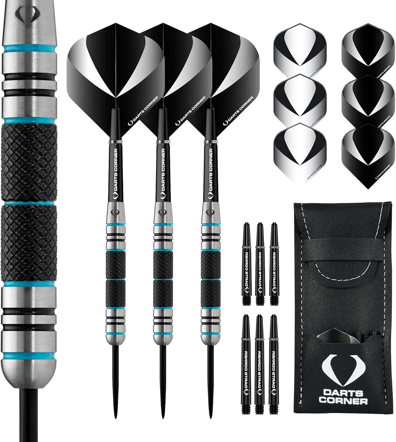 Marine | 80% Tungsten Barrel Steel Tip Dart Set with Flights, Stems and Case, 26g, M3, Black/Blue (D0675)