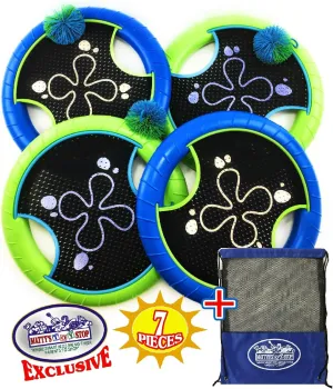 Matty's Toy Stop Deluxe Trampoline Extreme Paddle Ball Set for 4 Players - Includes 4 (12") Trampoline Paddles, 3 Rubber String Balls & Storage Bag