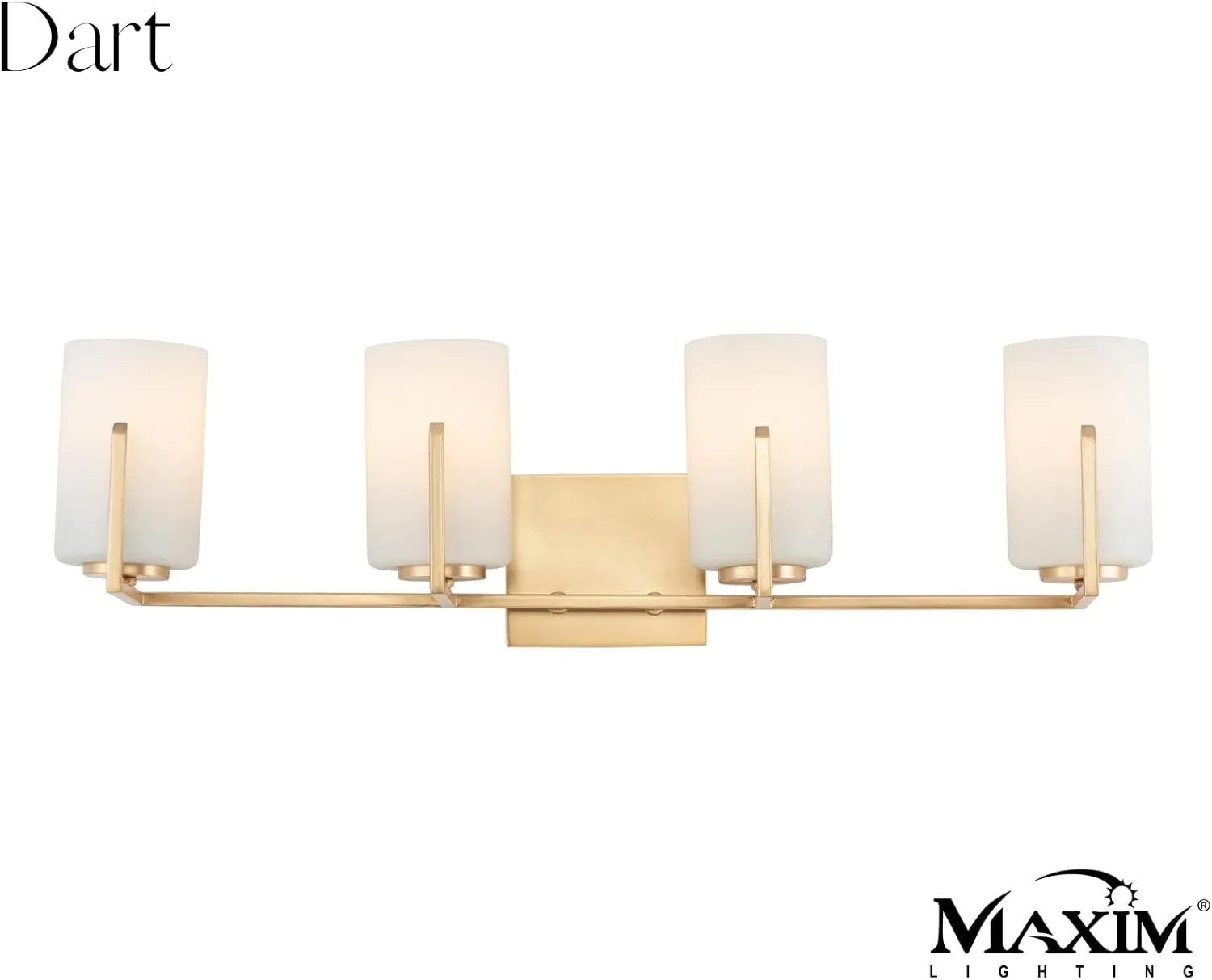 Maxim 21284SWSBR Dart Collection Four-Light Dimmable and LED Compatible Glass Cylinder Bathroom Vanity - Satin Brass I Steel Frame I 240 Watts I Modern Contemporary Light Fixture I