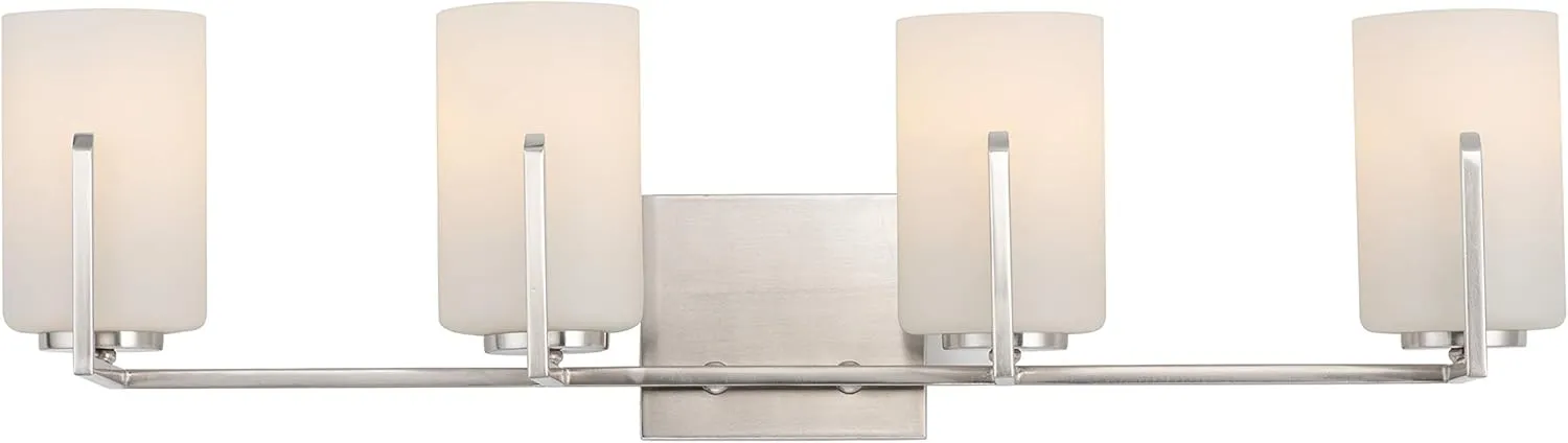 Maxim 21284SWSN Dart Collection Four-Light Dimmable and LED Compatible Glass Cylinder Bathroom Vanity - Satin Nickel I Steel Frame I 240 Watts I Modern Contemporary Light Fixture I