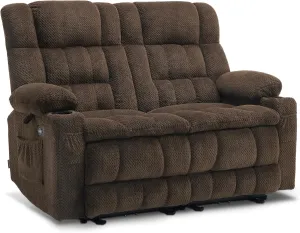 MCombo 57" Power Loveseat Recliner, Electric Reclining Loveseat Sofa with Heat and Vibration, Cupholders, USB Charge Ports for Living Room RS6314 (Brown)
