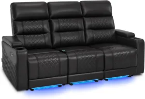 MCombo 77.6" 3 Seats Power Reclining Sofa for Living Room with Adjustable Headrest, Home Theater Seating with USB & Type C Port, LED Light & Armrest Storage HTS564 (Black)