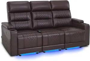 MCombo 77.6" 3 Seats Power Reclining Sofa for Living Room with Adjustable Headrest, Home Theater Seating with USB & Type C Port, LED Light & Armrest Storage HTS564 (Brown)