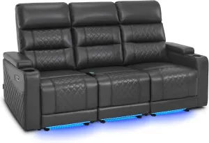 MCombo 77.6" 3 Seats Power Reclining Sofa for Living Room with Adjustable Headrest, Home Theater Seating with USB & Type C Port, LED Light & Armrest Storage HTS564 (Grey)