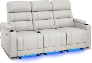 MCombo 77.6" 3 Seats Power Reclining Sofa for Living Room with Adjustable Headrest, Home Theater Seating with USB & Type C Port, LED Light & Armrest Storage HTS564 (Light Grey)