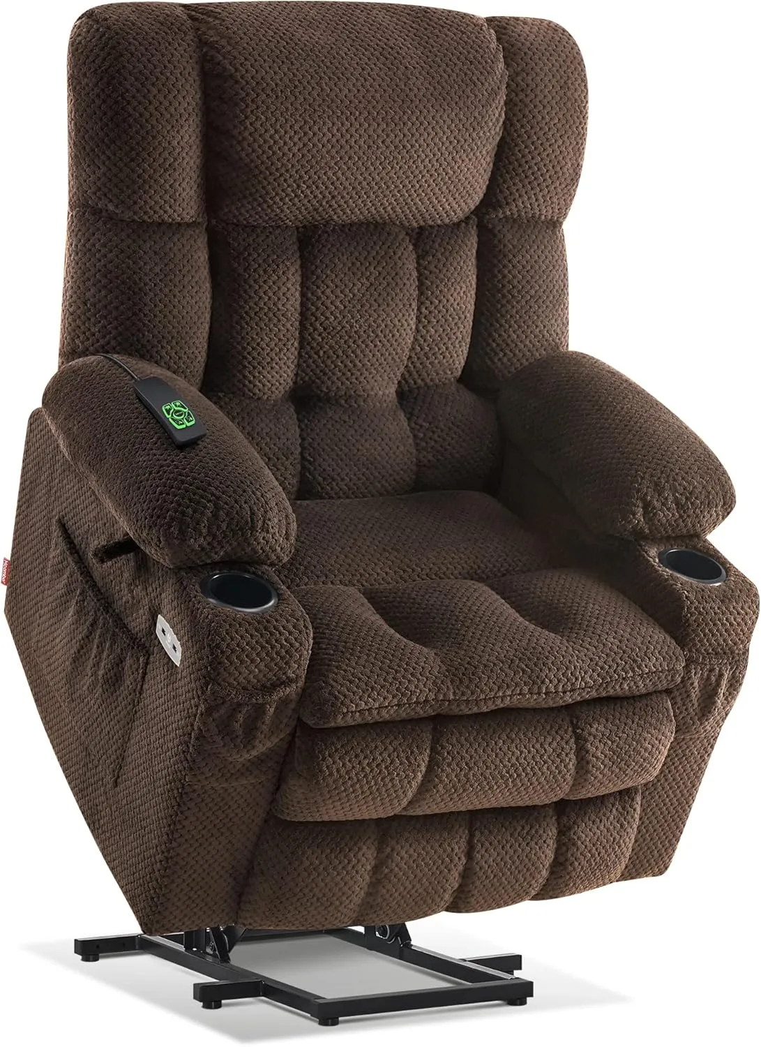 MCombo Dual Motor Power Lift Recliner Chair with Massage and Heat for Elderly People, Infinite Position, USB Ports, Cup Holders, Fabric 7890 (Medium-Regular, Mocha)