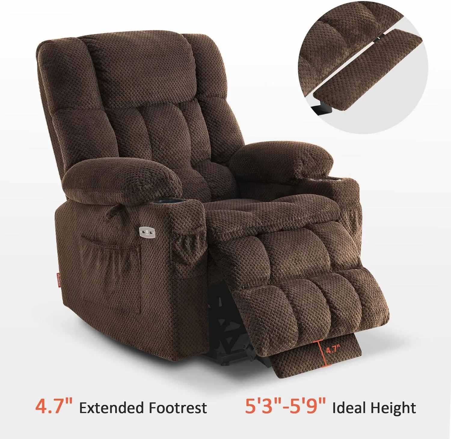 MCombo Dual Motor Power Lift Recliner Chair with Massage and Heat for Elderly People, Infinite Position, USB Ports, Cup Holders, Fabric 7890 (Medium-Regular, Mocha)