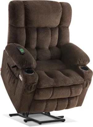 MCombo Dual Motor Power Lift Recliner Chair with Massage and Heat for Elderly People, Infinite Position, USB Ports, Cup Holders, Fabric 7890 (Medium-Regular, Mocha)
