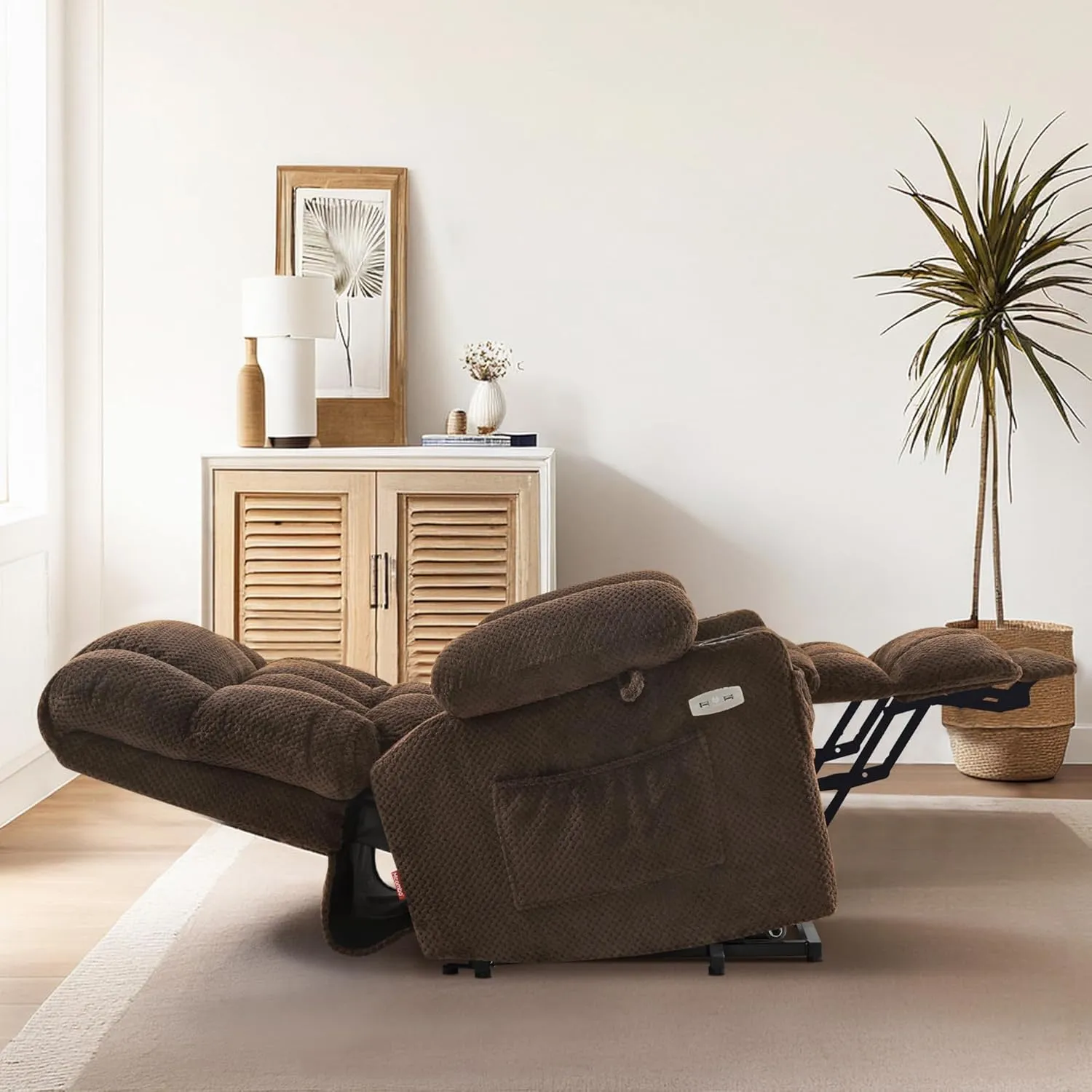 MCombo Dual Motor Power Lift Recliner Chair with Massage and Heat for Elderly People, Infinite Position, USB Ports, Cup Holders, Fabric 7890 (Medium-Regular, Mocha)