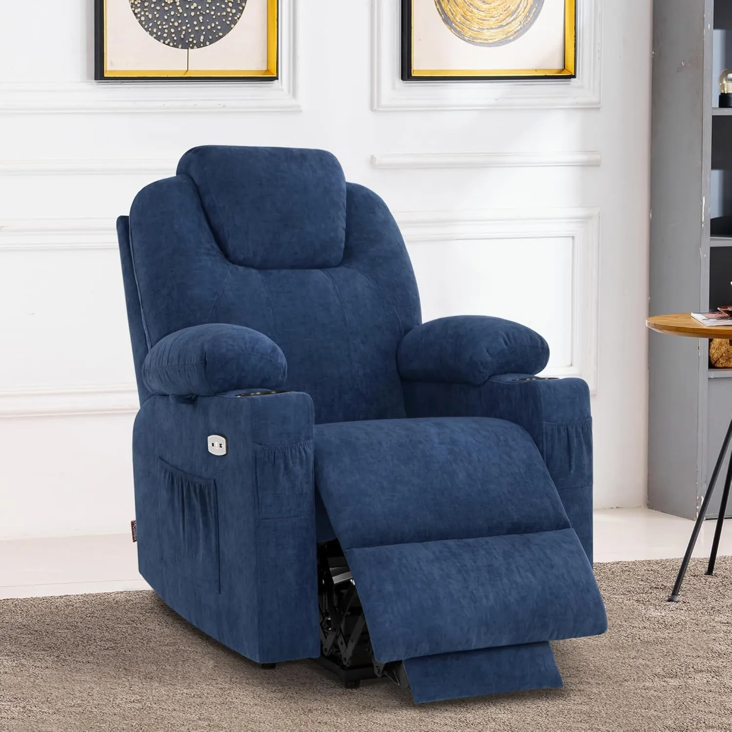MCombo Small Power Lift Recliner Chair Sofa with Massage and Heat for Petite Elderly, 3 Positions, Cup Holders, and USB Ports, Extended Footrest, Fabric 7141 (Admiral)