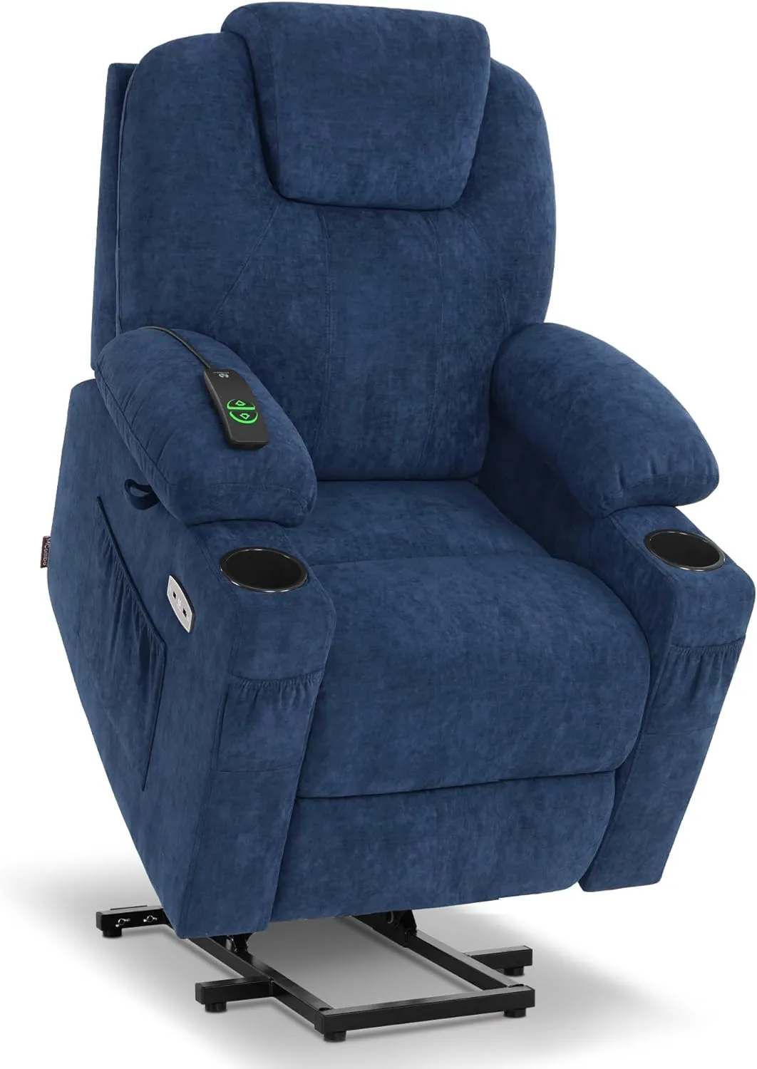 MCombo Small Power Lift Recliner Chair Sofa with Massage and Heat for Petite Elderly, 3 Positions, Cup Holders, and USB Ports, Extended Footrest, Fabric 7141 (Admiral)