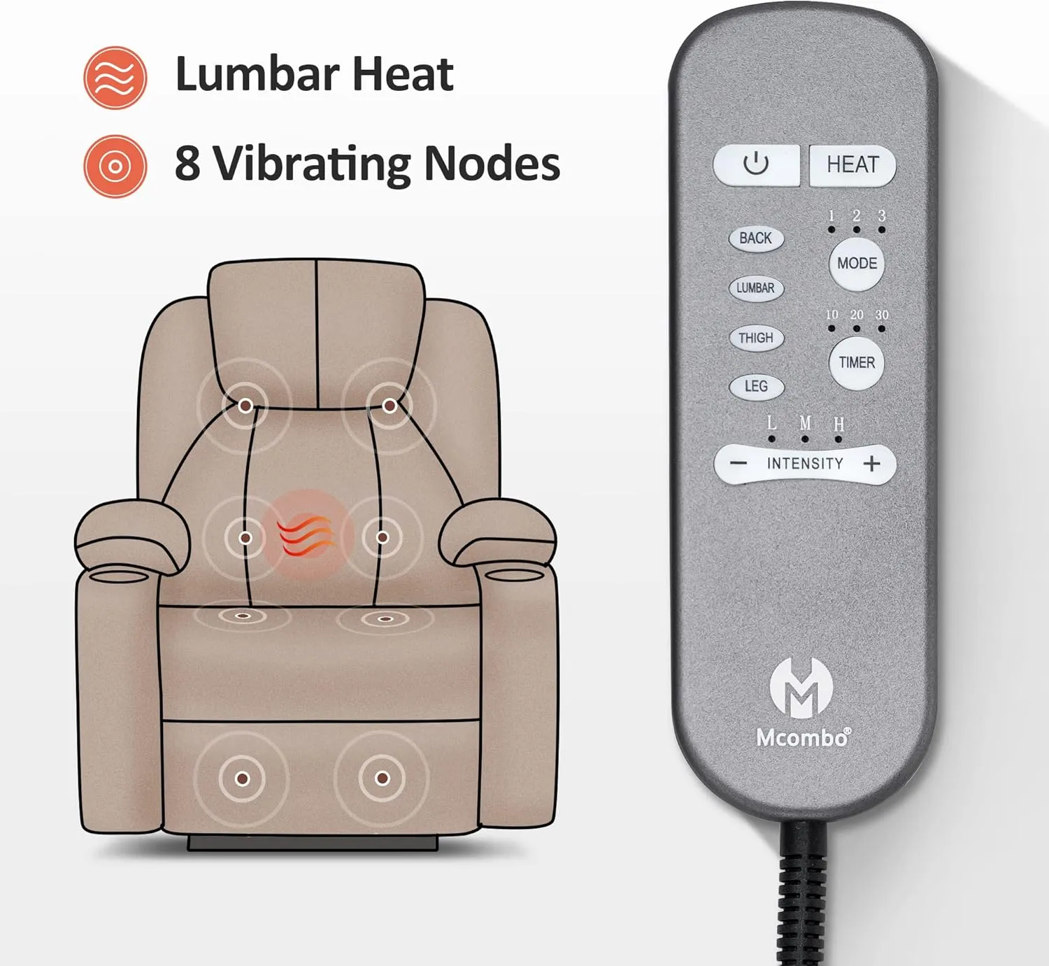 MCombo Small Power Lift Recliner Chair Sofa with Massage and Heat for Petite Elderly, 3 Positions, Cup Holders, and USB Ports, Extended Footrest, Fabric 7141 (Admiral)
