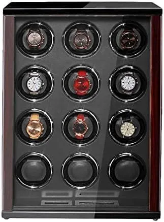 Mechanical Watch Shaker Wooden Automatic Watch Winder Built-in LED Illumination LCD Display Screen Adjustable Watch Pillows for Man Women Watches (Siz