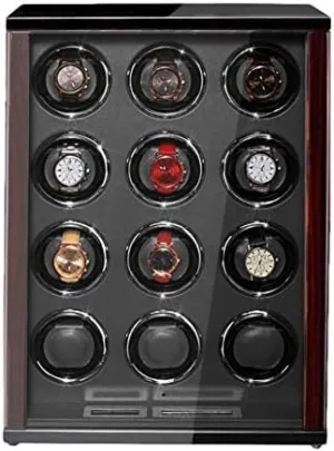 Mechanical Watch Shaker Wooden Automatic Watch Winder Built-in LED Illumination LCD Display Screen Adjustable Watch Pillows for Man Women Watches (Siz