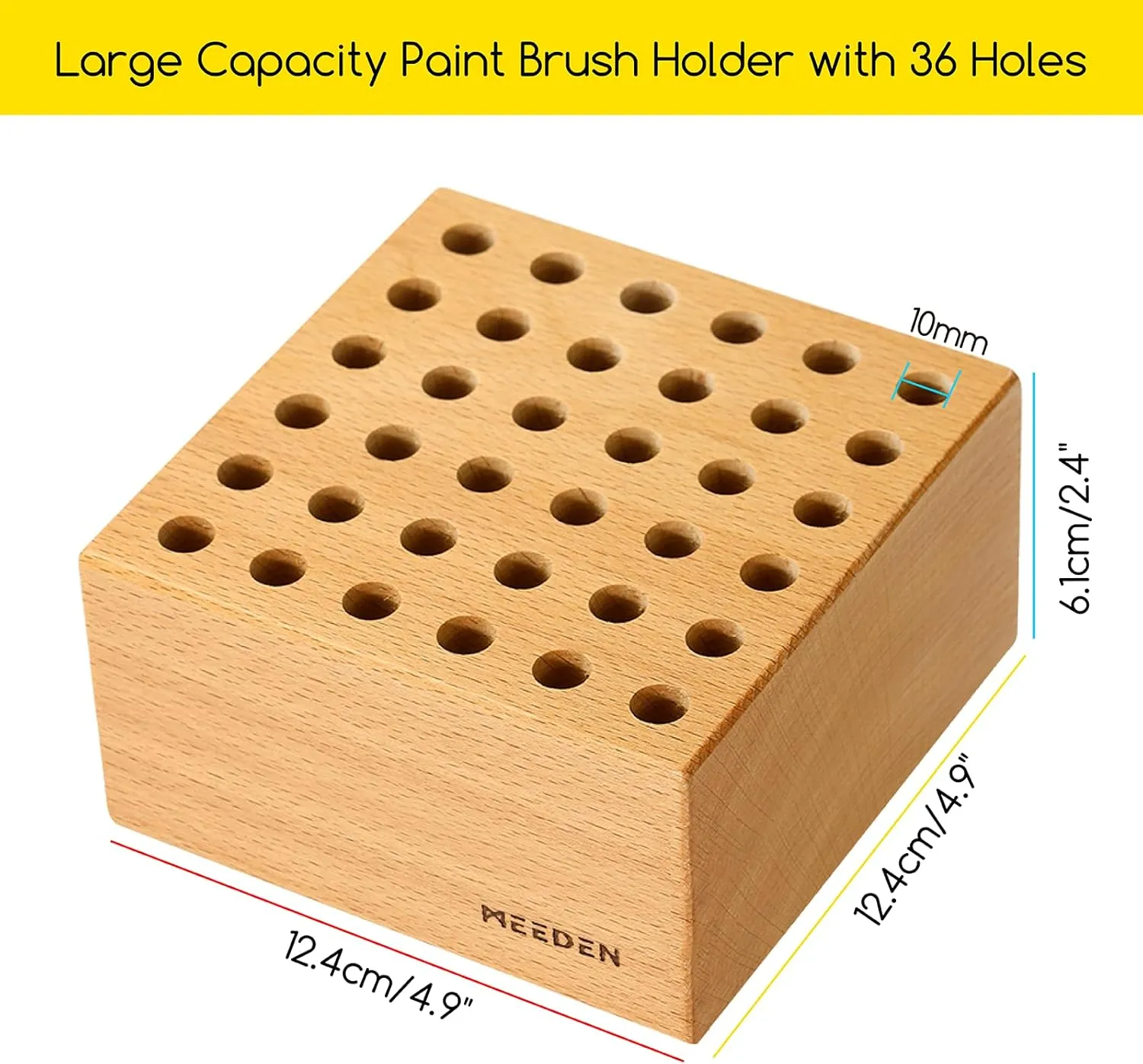 MEEDEN Beechwood Pencil and Brush Holder: 36 Holes Paint Brush Storage Organizer & Holder Rack - Wooden Block Pencil Holder for Paintbrushes, Pens and Art Tools - Paint Brush Holder Display Stand