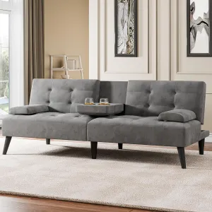 Meilocar Convertible Futon Sofa Bed Couch, Modern Sofa Couch, Adjustable Recliner Sofa Bed for Living Room, Removable Armrest Pillow, 2 Cup Holders, Dark Grey