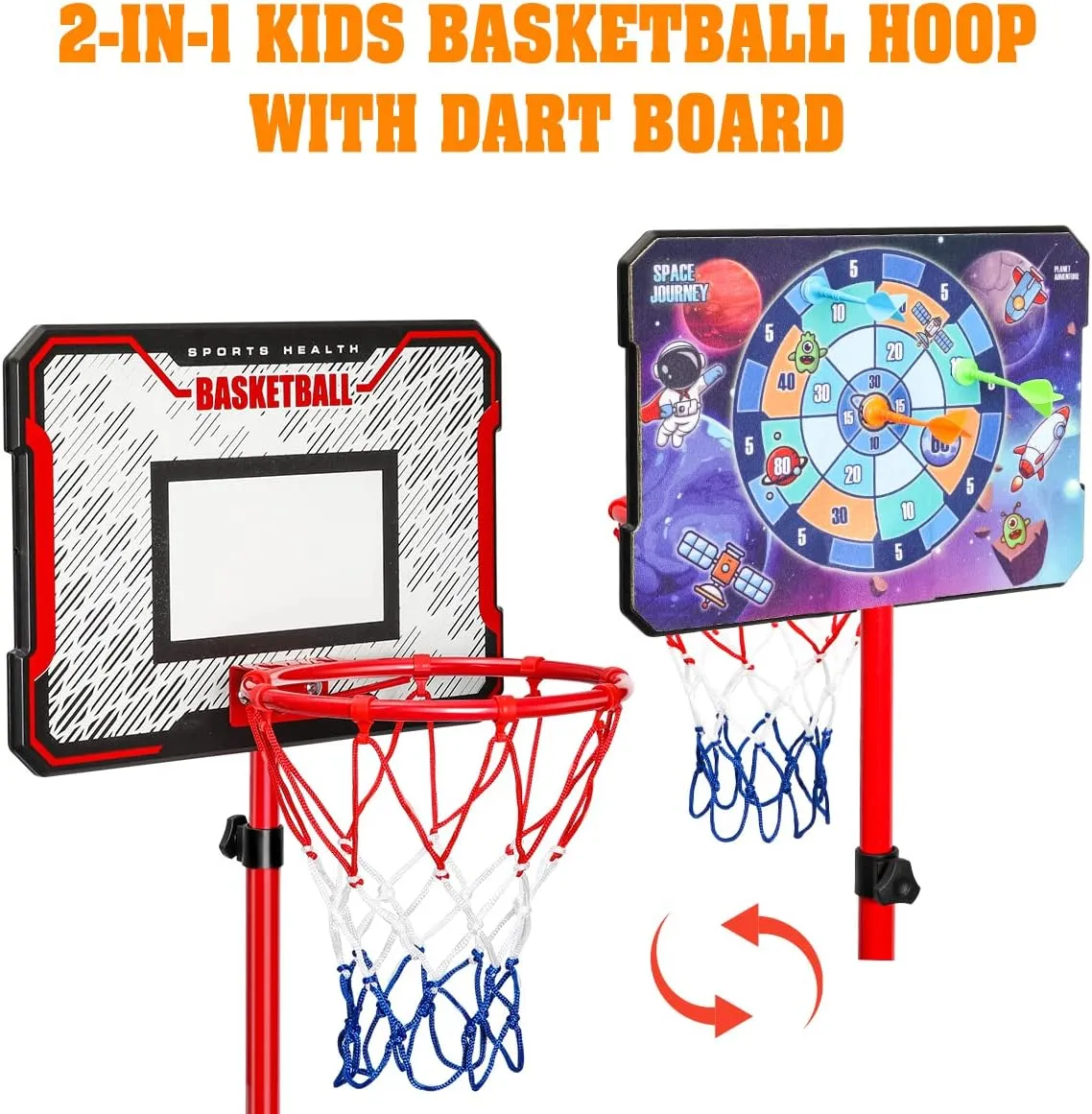 Meland Kids Basketball Hoop - Adjustable Height 2.9ft-6.2ft Toddler for Kids, Goal Indoor & Outdoor Toys Backyard Outside Boys Age 3 4 5 6 7 8 Years Gift
