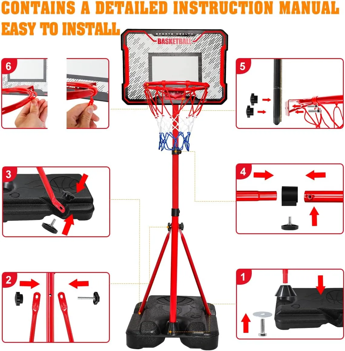 Meland Kids Basketball Hoop - Adjustable Height 2.9ft-6.2ft Toddler for Kids, Goal Indoor & Outdoor Toys Backyard Outside Boys Age 3 4 5 6 7 8 Years Gift