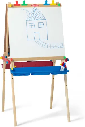 Melissa & Doug Deluxe Standing Art Easel - Dry-Erase Board, Chalkboard, Paper Roller, 36 months to 84 months