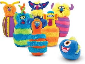 Melissa & Doug Fuzzy Monster Bowling Pins and Ball With Mesh Storage Bag - 8 Pieces Toddler Plush Indoor Bowling Set, For Toddlers And Kids Ages 2 