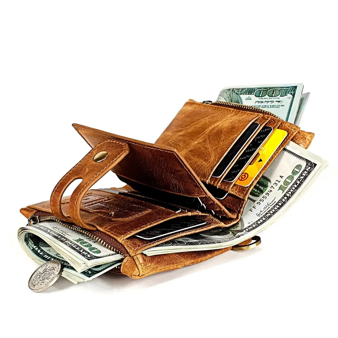 Men Rfid Leather Wallet with Card Slots - Black