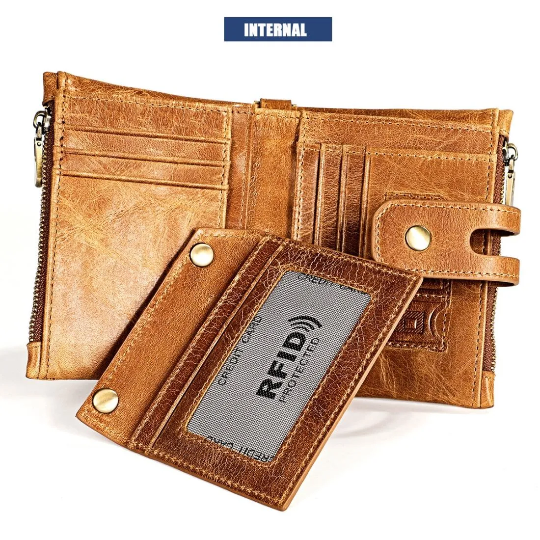 Men Rfid Leather Wallet with Card Slots - Brown