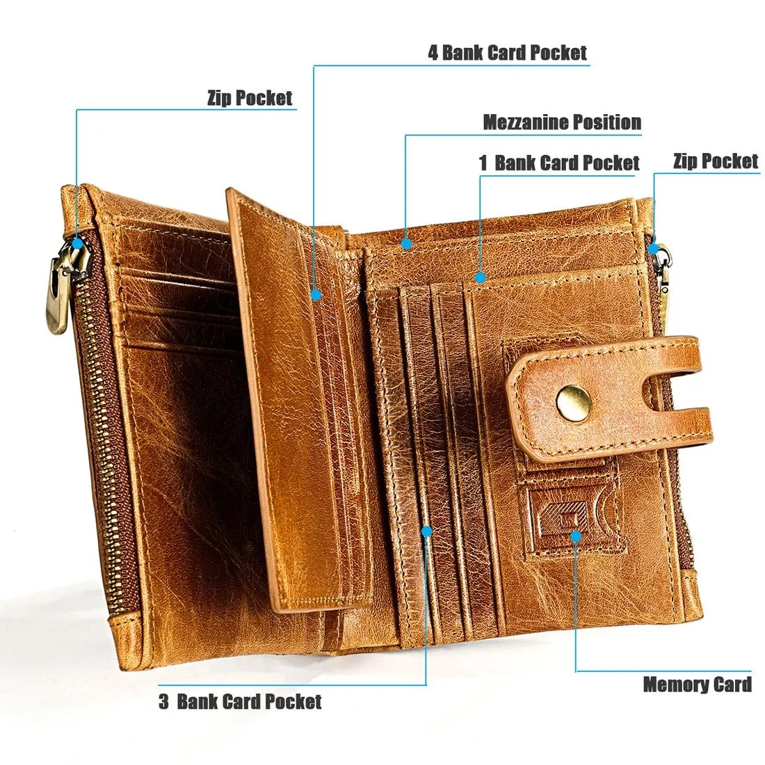 Men Rfid Leather Wallet with Card Slots - Brown