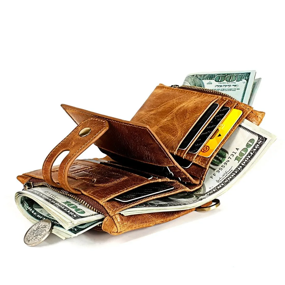 Men Rfid Leather Wallet with Card Slots - Brown