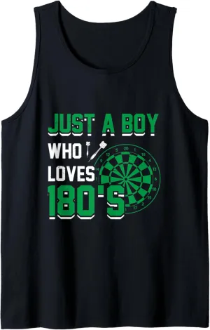 Mens Just A Boy Who Loves 180s Dart Player Dartboard 180 Darts Tank Top