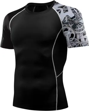 Men's Rash Guard Shirts Sun Protection UPF 50  Short Sleeve BJJ Jiu Jitsu Workout Swim Compression Shirt
