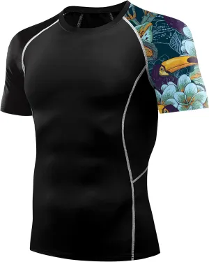 Men's Rash Guard Shirts Sun Protection UPF 50  Short Sleeve BJJ Jiu Jitsu Workout Swim Compression Shirt