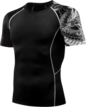 Men's Rash Guard Shirts Sun Protection UPF 50  Short Sleeve BJJ Jiu Jitsu Workout Swim Compression Shirt