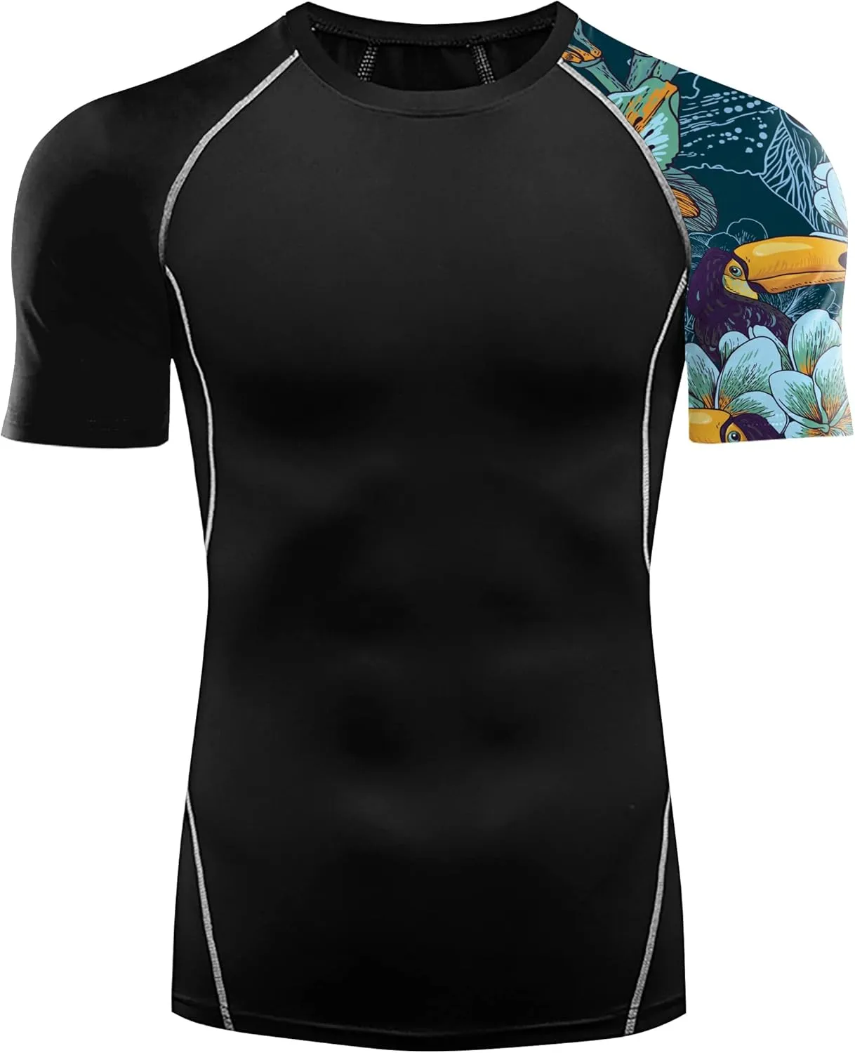 Men's Rash Guard Shirts Sun Protection UPF 50  Short Sleeve BJJ Jiu Jitsu Workout Swim Compression Shirt