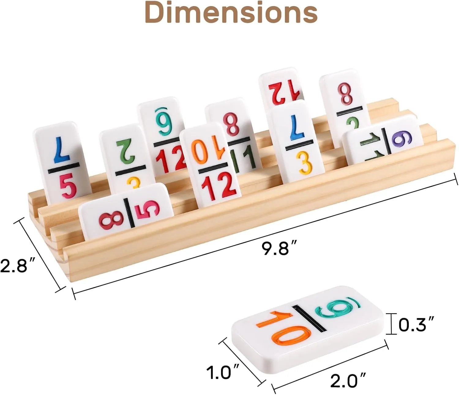 Mexican Train Dominoes Set with Numbers and 8 Wooden Trays/Racks, Double 12 Dominos Travel Set with 8 Tiles Holders, 91 Tiles Double 12 Colored Dominoes Game Set with Portable Case for Families Kids