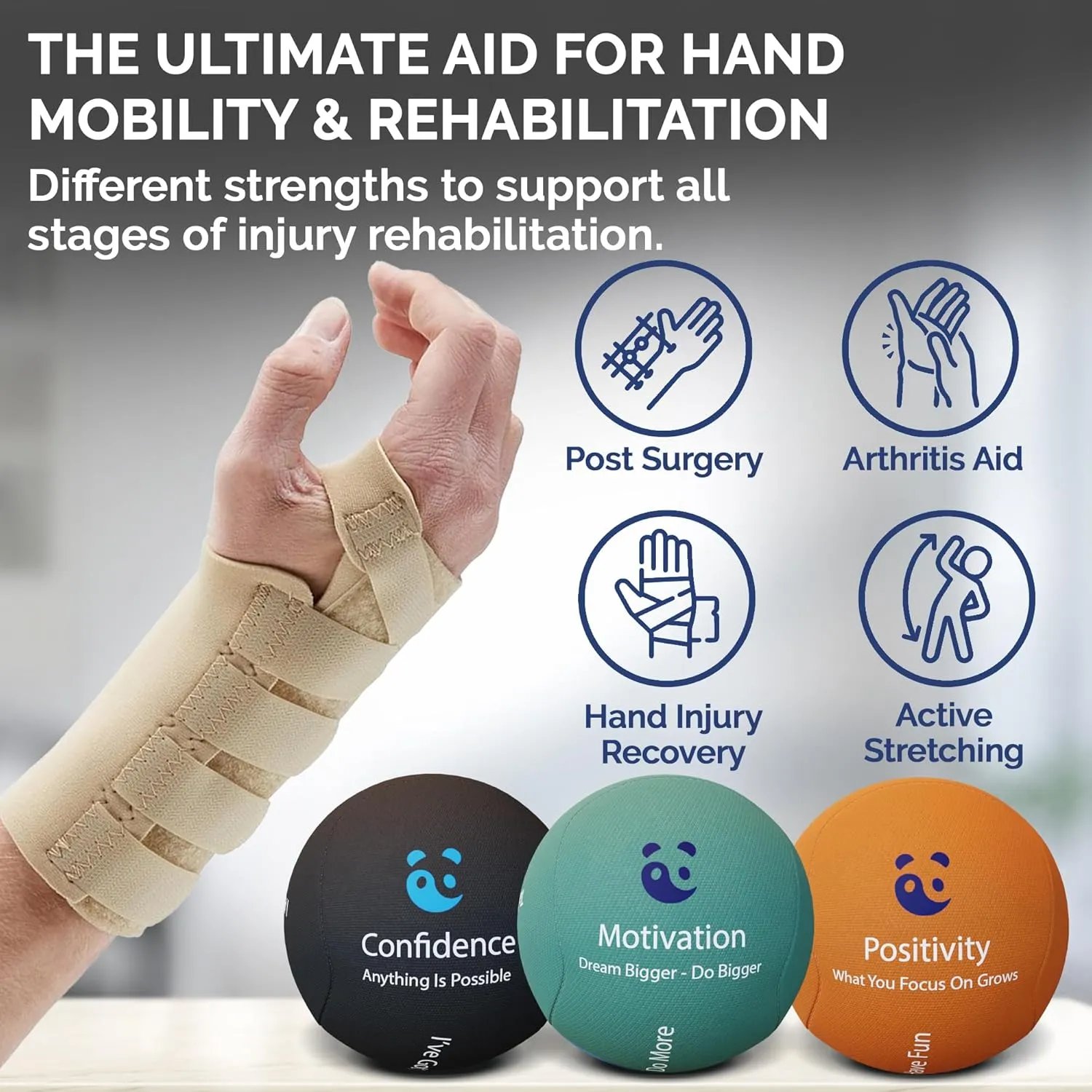 Mind & Body Stress Balls for Adults - Triple Density Squeeze Balls for Hand Therapy & Grip Strengthening - Stress & Anxiety Relief - Physical Therapy Support - Soft, Medium, Hard Gel Core