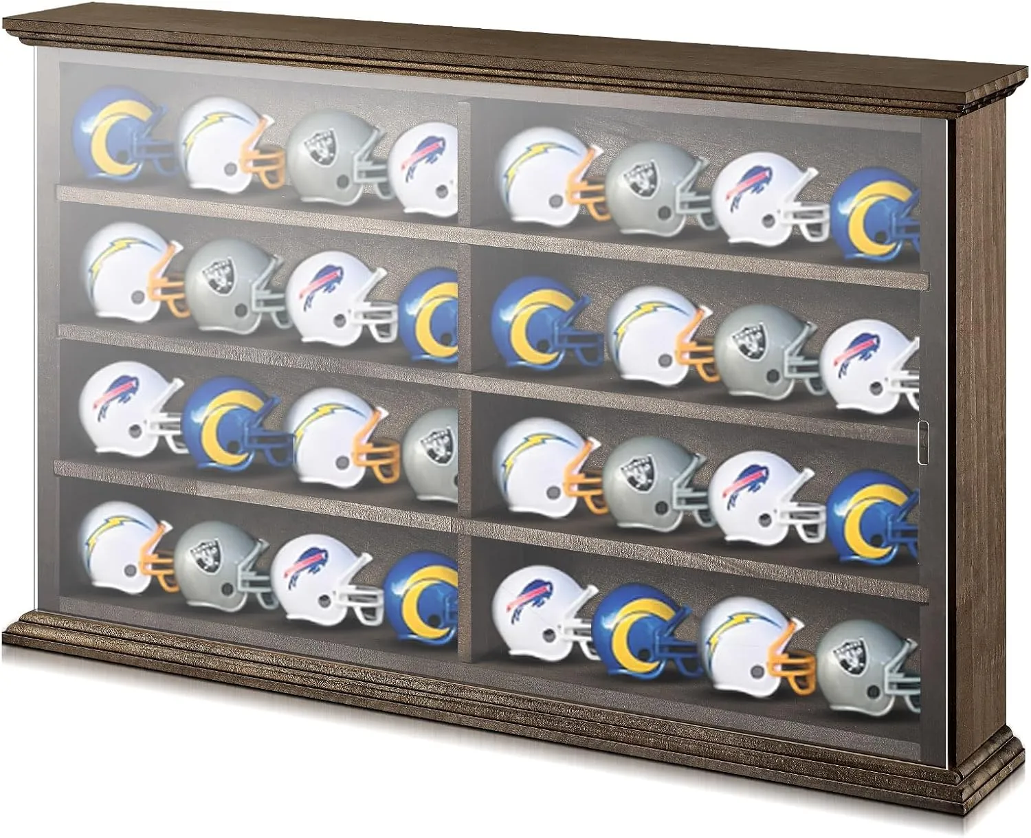 Mini Helmet Display Case Cabinet Holders Wall Mount Rack for Football Baseball Helmet, Natural Wood Frame with Clear Acrylic Door UV Protection, 21.5 x 13 x 3 Inches(Walnut)