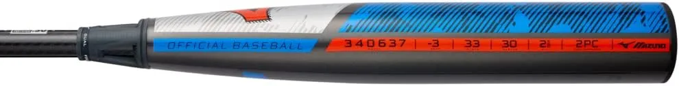 Mizuno B23-PWR CRBN -3 BBCOR Baseball Bat | 2 5/8 inch Barrel | 2 Piece Composite | Detonator Cor | Dual Frequency Damper | Black Onyx Carbon | Speed-Helix Grip