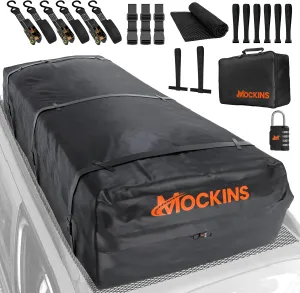 Mockins XXL 50 Cu Ft Waterproof Rooftop Cargo Carrier Bag | 85"x50"x20" All-Weather Car Roof Bag | Soft-Shell Vinyl Rooftop Cargo Bag for Top of Car Storage | Universal Roof Rack Bag w/Accessories