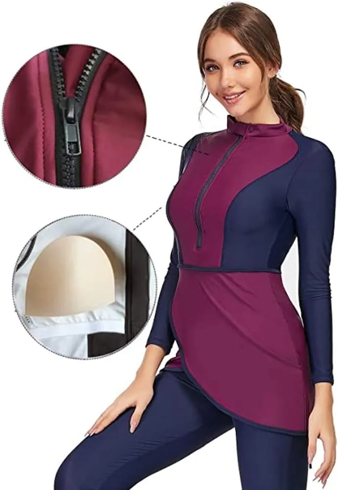 Modest Swimwear for Women Long Sleeve Swimsuit Plus Size Burkini Modesty Costume Surfing Suit Beachwear