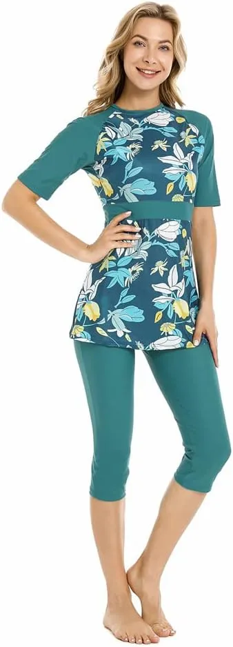 Modest Swimwear for Women Short Sleeve Swimsuit Burkini Modesty Costume Rash Guard Surfing Suit Beachwear