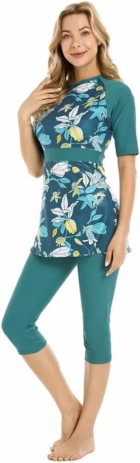 Modest Swimwear for Women Short Sleeve Swimsuit Burkini Modesty Costume Rash Guard Surfing Suit Beachwear