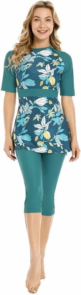 Modest Swimwear for Women Short Sleeve Swimsuit Burkini Modesty Costume Rash Guard Surfing Suit Beachwear